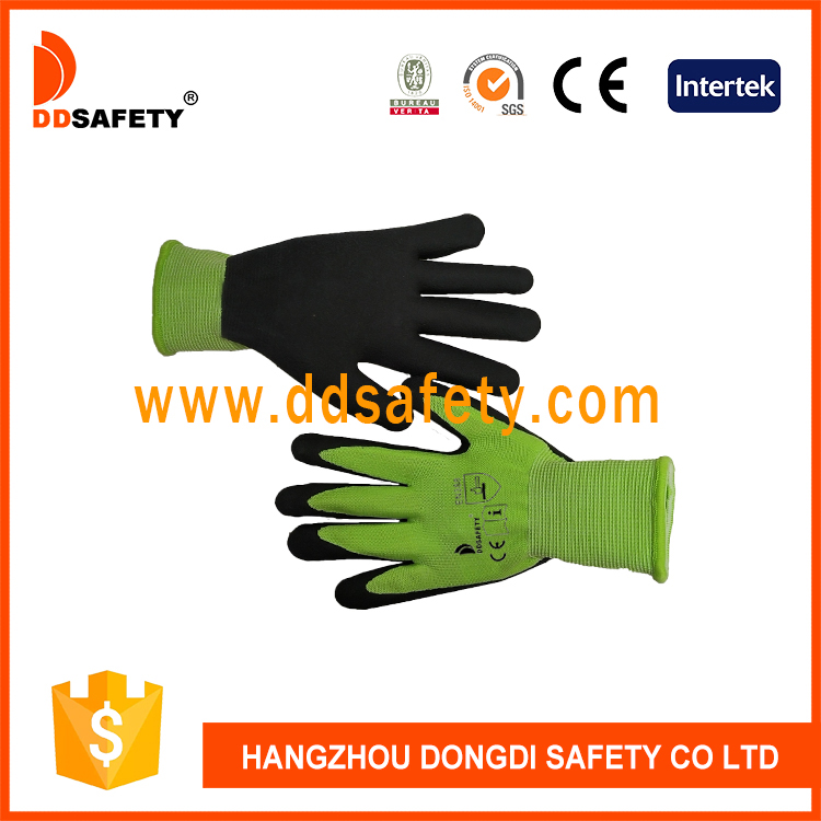 Зеленый нейлон с черной латексной Детские перчатки-DNL324